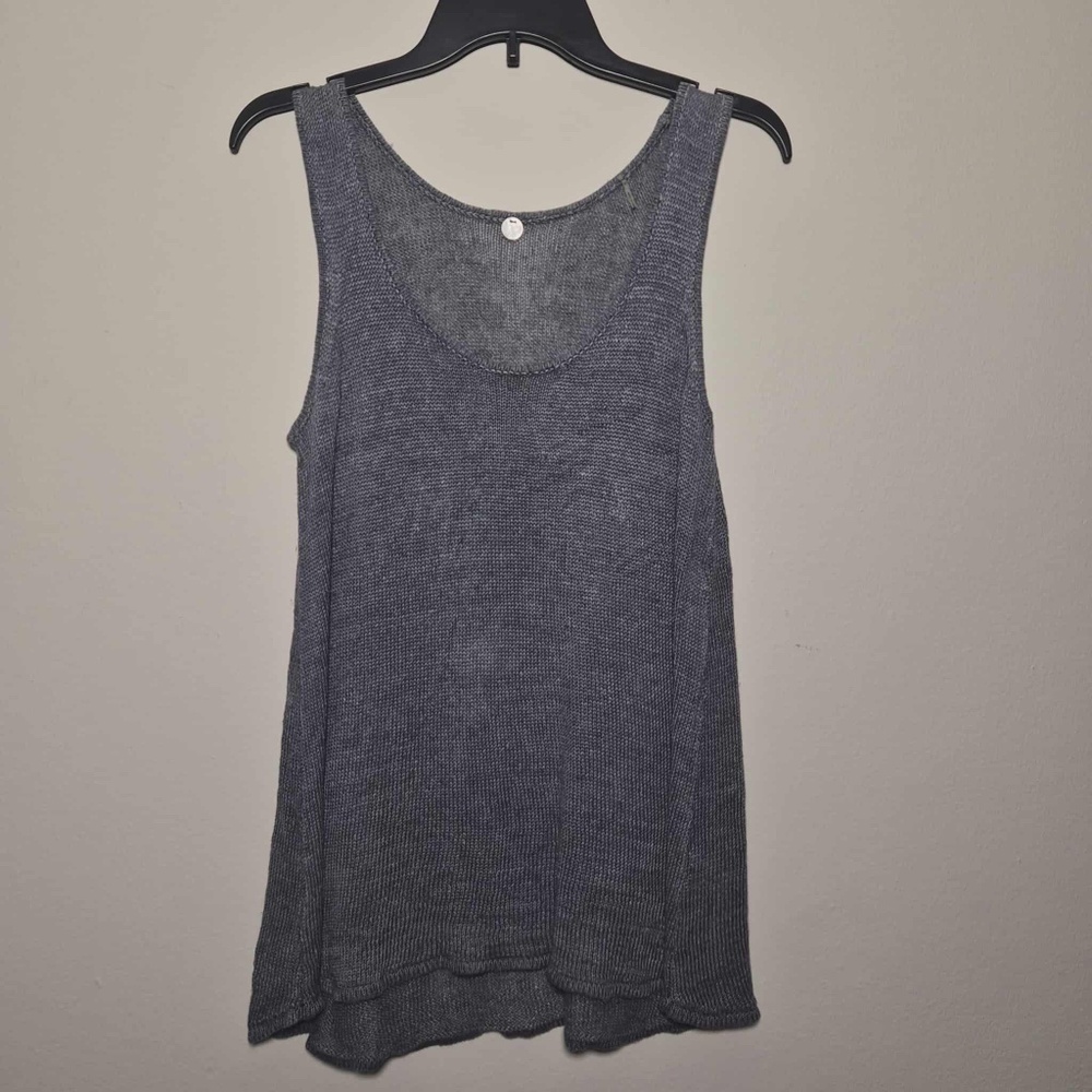 Margaret O'Leary 100% Linen Washed Denim Blue Shabby Chic Chunky Knit Tank Top M